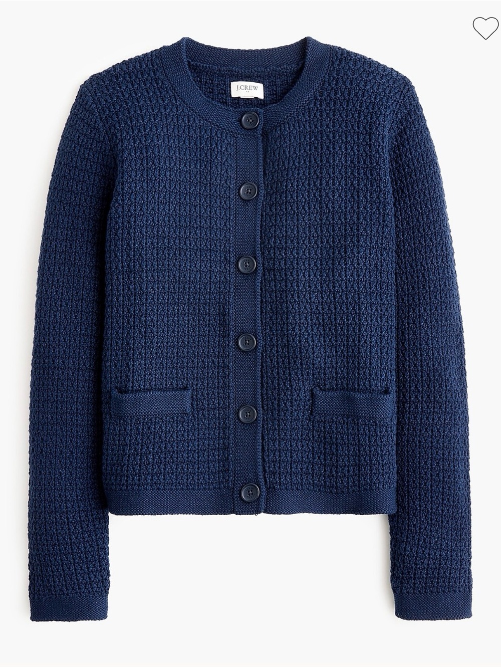 J.Crew Navy Blue Stitched Crewneck Waffle Knit Button Front Cardigan Sweater